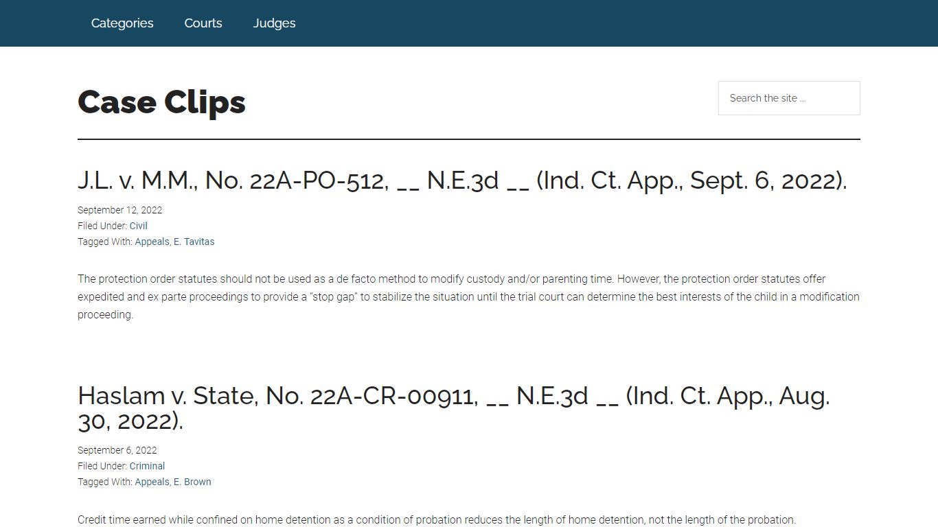 Case Clips – Published by the Indiana Office of Court Services